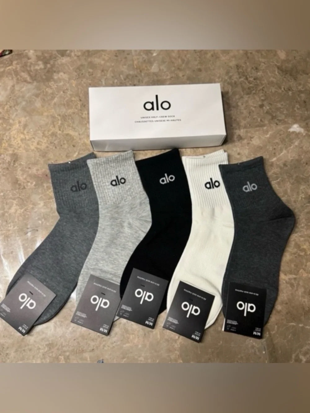 New Women’s Alo socks
New in box and with tags 
5 pairs size Medium - Picture 2 of 7